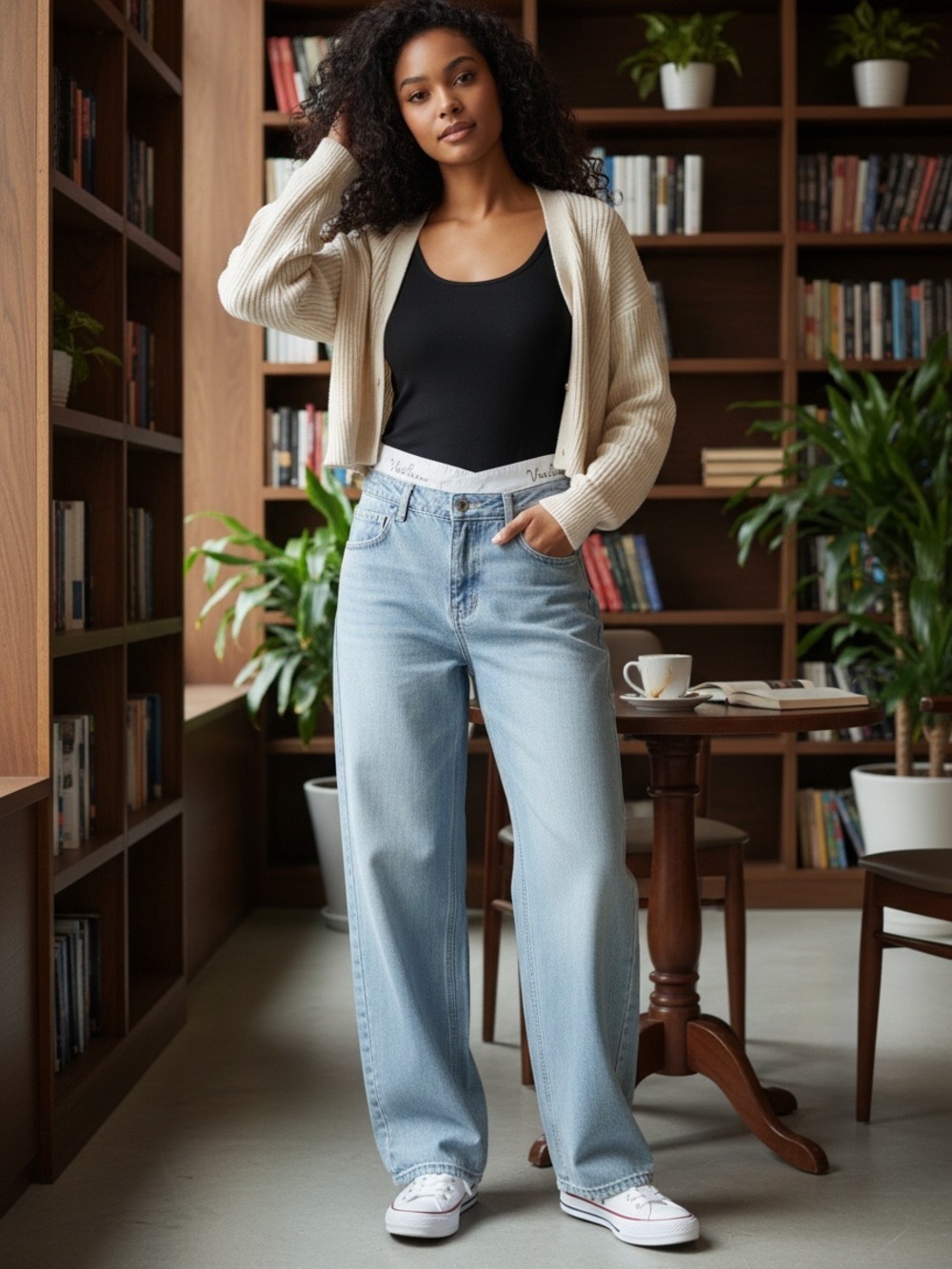 Velean High Rise Crossover Waist Wide Leg Jeans Light Wash Women's Size M